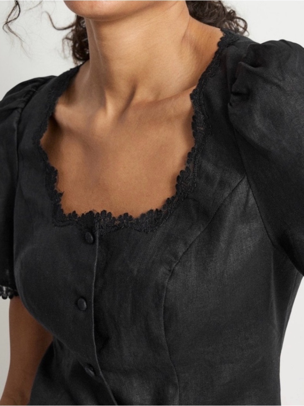 Reformation Black Lace-Trim Top